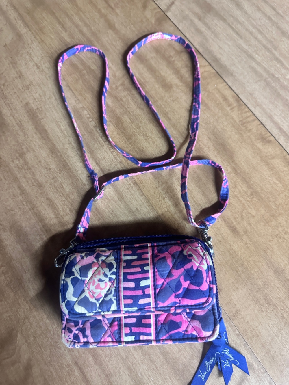 Vera Bradley Pink and Blue Quilted Floral Crossbody Wallet